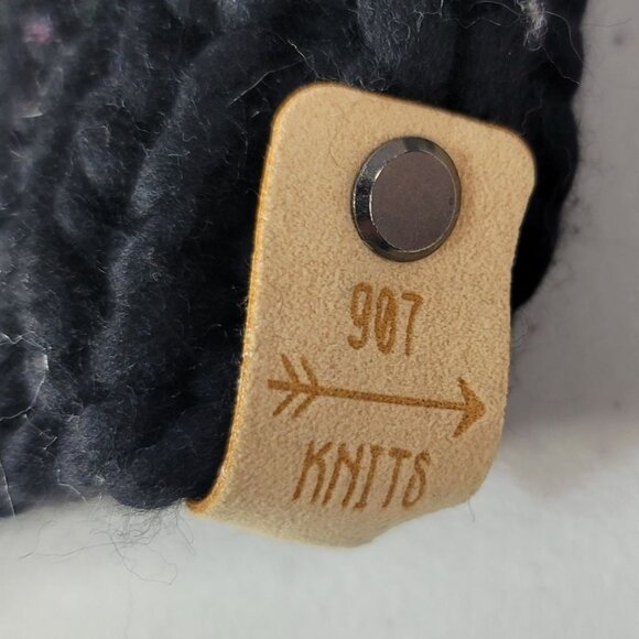 907 Knits Pom Pom Beanie Hat Black Multicolor Rainbow Fresh Tracks Lotus Flower - Picture 8 of 8